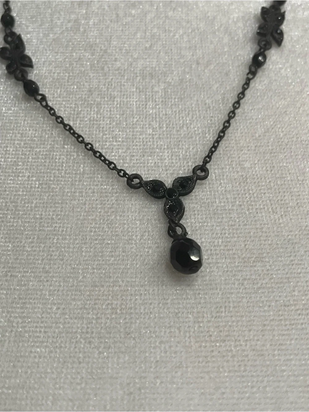 Black, Floral Statement Women’s Necklace  rhinestone  enameled Necklace